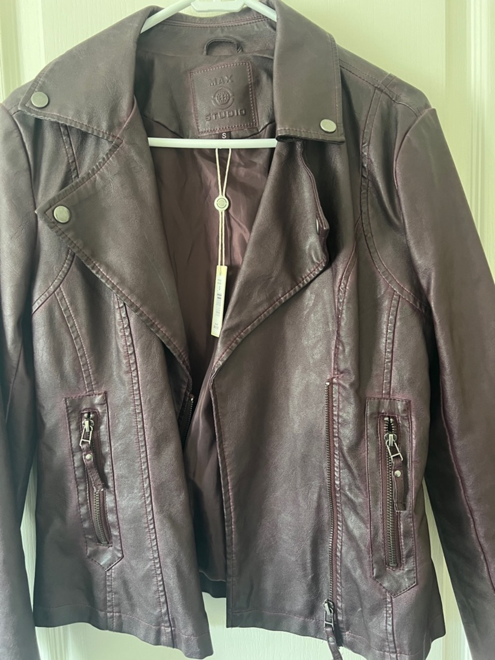 Max Studio Plum Faux Leather Moto Jacket